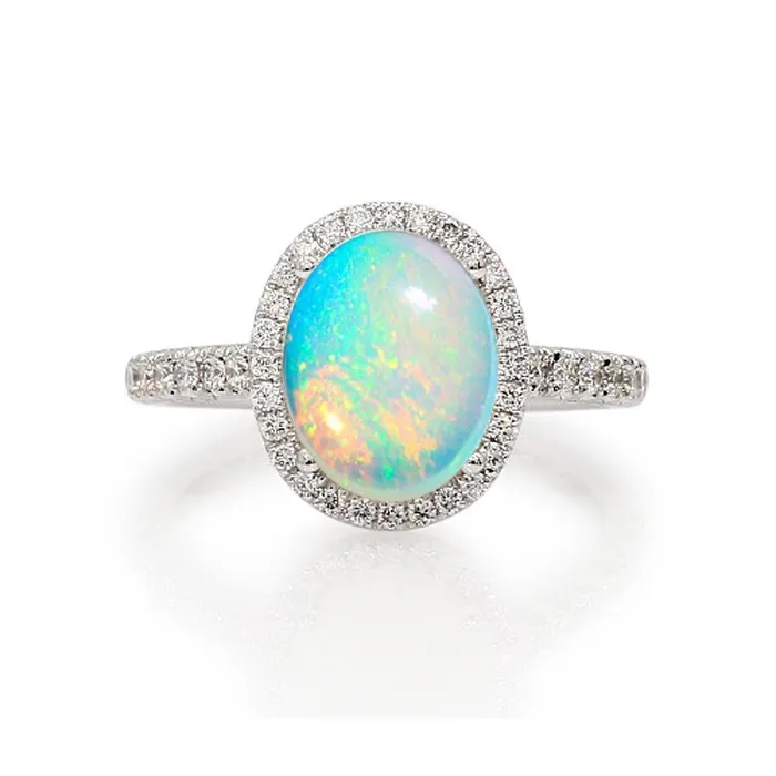 Rings 940 Ct Big Opal And Natural Earth Mined Diamonds Anniversary Ring White Gold 14K GB Rings 940 Ct Big Opal And Natural Earth Mined Diamonds Anniversary Ring White Gold 14K GB