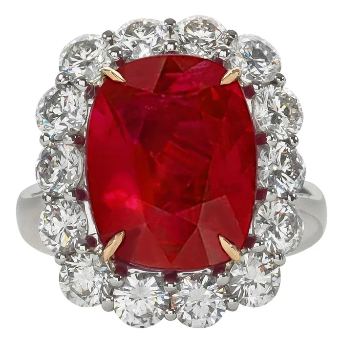 Rings Cushion Ruby And Round Natural Earth Mined Diamonds 7 Carats Anniversary Ring GB Rings Cushion Ruby And Round Natural Earth Mined Diamonds 7 Carats Anniversary Ring GB