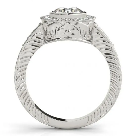 Rings GB 125 Carats Round Natural Earth Mined Diamonds Halo Fancy Ring Gold White 14K Rings GB 125 Carats Round Natural Earth Mined Diamonds Halo Fancy Ring Gold White 14K