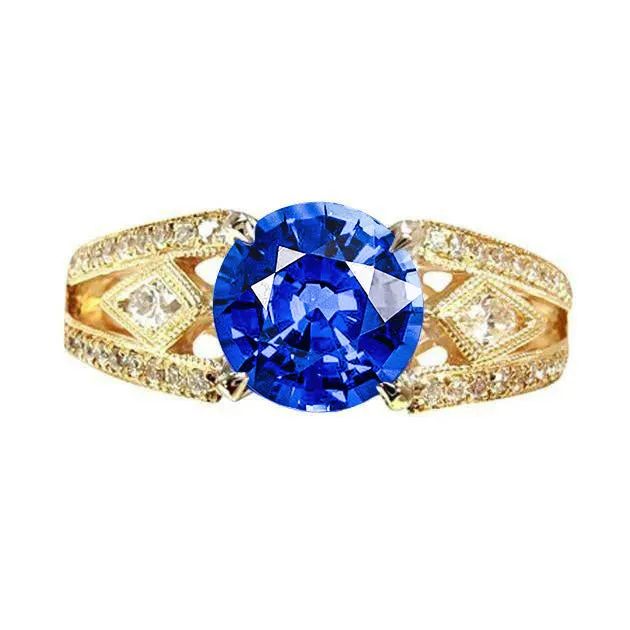 Rings GB Ceylon Sapphire Round Natural Earth Mined Diamonds 376 Ct Ring Antique Style Rings GB Ceylon Sapphire Round Natural Earth Mined Diamonds 376 Ct Ring Antique Style