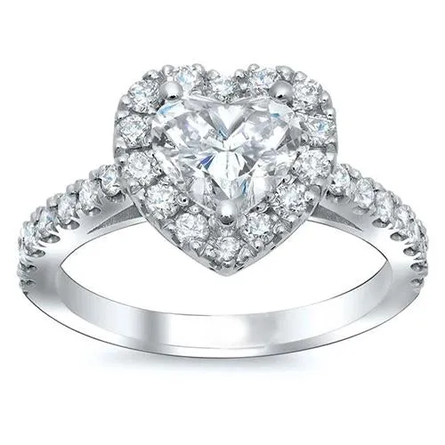 Rings GB Heart Round Natural Earth Mined Diamond 290 Carats Halo Ring White Gold 14K Rings GB Heart Round Natural Earth Mined Diamond 290 Carats Halo Ring White Gold 14K