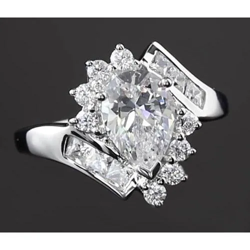 Rings GB Interlocking Engagement Ring 250 Carats Pear Real Natural Earth Mined Diamond White Gold 14K Rings GB Interlocking Engagement Ring 250 Carats Pear Real Natural Earth Mined Diamond White Gold 14K