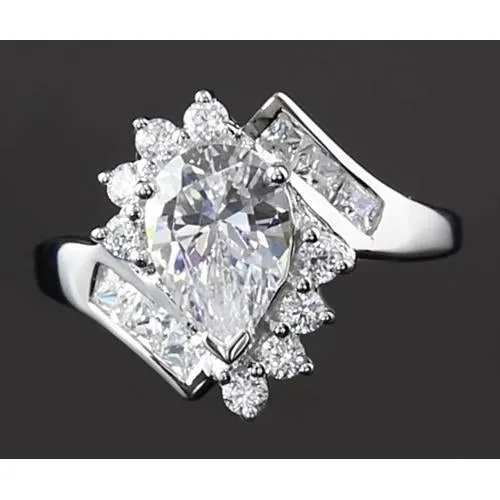 Rings GB Interlocking Engagement Ring 250 Carats Pear Real Natural Earth Mined Diamond White Gold 14K Rings GB Interlocking Engagement Ring 250 Carats Pear Real Natural Earth Mined Diamond White Gold 14K