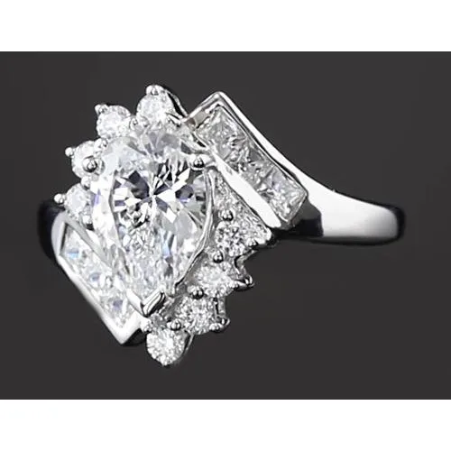 Rings GB Interlocking Engagement Ring 250 Carats Pear Real Natural Earth Mined Diamond White Gold 14K Rings GB Interlocking Engagement Ring 250 Carats Pear Real Natural Earth Mined Diamond White Gold 14K