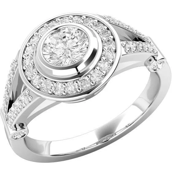 Rings GB Natural Earth Mined Diamond Halo Engagement Ring 365 Carats Bezel Set White Gold Rings GB Natural Earth Mined Diamond Halo Engagement Ring 365 Carats Bezel Set White Gold