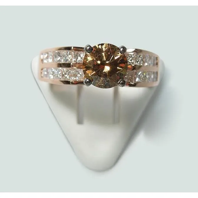 Rings GB Round Brown Champagne Natural Earth Mined Diamond Gemstone Ring 25 Carat Rose Gold 14K Rings GB Round Brown Champagne Natural Earth Mined Diamond Gemstone Ring 25 Carat Rose Gold 14K