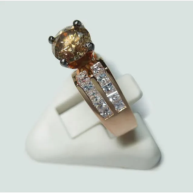 Rings GB Round Brown Champagne Natural Earth Mined Diamond Gemstone Ring 25 Carat Rose Gold 14K Rings GB Round Brown Champagne Natural Earth Mined Diamond Gemstone Ring 25 Carat Rose Gold 14K