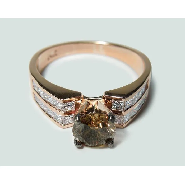 Rings GB Round Brown Champagne Natural Earth Mined Diamond Gemstone Ring 25 Carat Rose Gold 14K Rings GB Round Brown Champagne Natural Earth Mined Diamond Gemstone Ring 25 Carat Rose Gold 14K