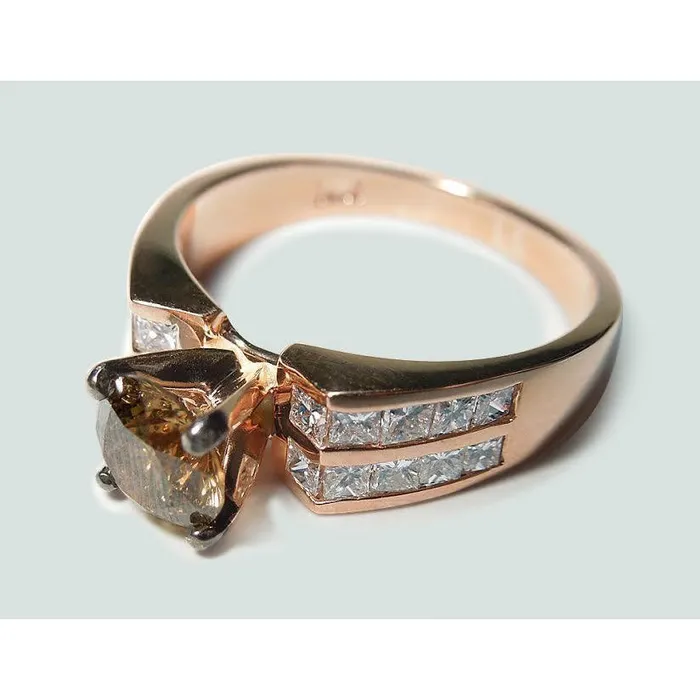 Rings GB Round Brown Champagne Natural Earth Mined Diamond Gemstone Ring 25 Carat Rose Gold 14K Rings GB Round Brown Champagne Natural Earth Mined Diamond Gemstone Ring 25 Carat Rose Gold 14K