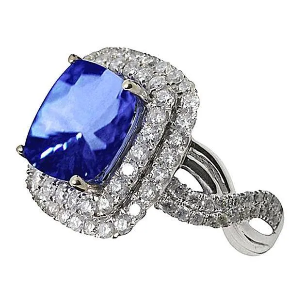 Rings GB White Gold 450 Carats Cushion Ceylon Sapphire Natural Earth Mined Diamond Gemstone Ring