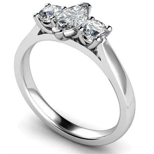 Rings GB White Gold Marquise And Round Cut 2 Carats Natural Earth Mined Diamonds Three Stone Ring Rings GB White Gold Marquise And Round Cut 2 Carats Natural Earth Mined Diamonds Three Stone Ring