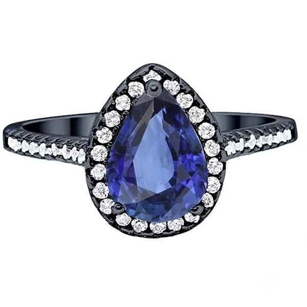 Rings HarryChadEntcom Black Gold Halo Pear Shaped Ring Blue Sapphire Natural Earth Mined Diamonds 4 Carats Rings HarryChadEntcom Black Gold Halo Pear Shaped Ring Blue Sapphire Natural Earth Mined Diamonds 4 Carats