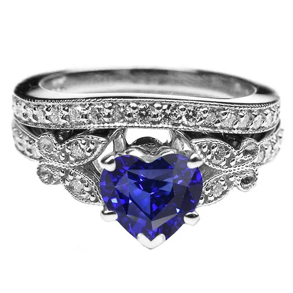 Rings HarryChadEntcom Engagement Heart Blue Sapphire Ring Set Butterfly Style 4 Carats Rings HarryChadEntcom Engagement Heart Blue Sapphire Ring Set Butterfly Style 4 Carats
