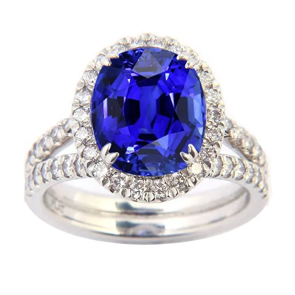 Rings HarryChadEntcom Oval Sapphire Halo Wedding Ring Set Pave Split Shank 5 Carats Gold Rings HarryChadEntcom Oval Sapphire Halo Wedding Ring Set Pave Split Shank 5 Carats Gold