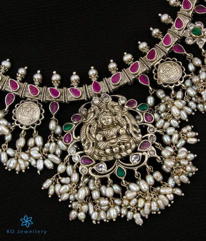 Silversmith Necklaces The Kamakshi Silver Lakshmi Guttapusalu Coin Necklace