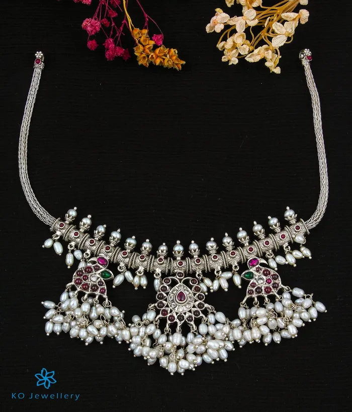 Silversmith The Kaivalya Silver Peacock Guttapusalu Necklace Necklaces