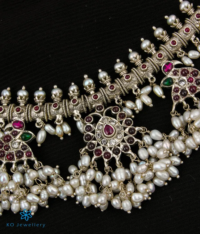 Silversmith The Kaivalya Silver Peacock Guttapusalu Necklace Necklaces