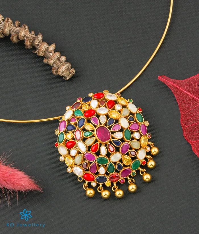 The Akriti Silver Navaratna Pendant Thin Chain Silversmith Necklaces