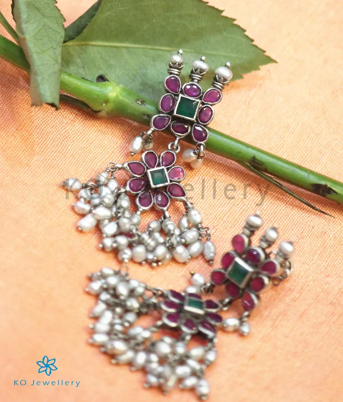 The Maya Silver Pearl Earrings RedOxidised Silversmith Earrings