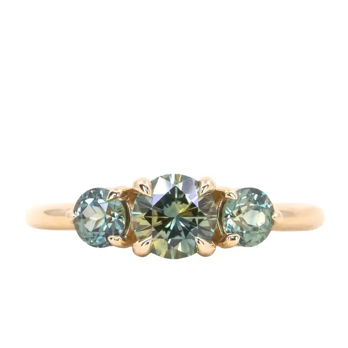 075ct Round Montana Sapphire and 070ct Round Madagascar Sapphires Three Stone Ring in 14K Yellow Gold Discovery Gems Rings 075ct Round Montana Sapphire and 070ct Round Madagascar Sapphires Three Stone Ring in 14K Yellow Gold Discovery Gems Rings