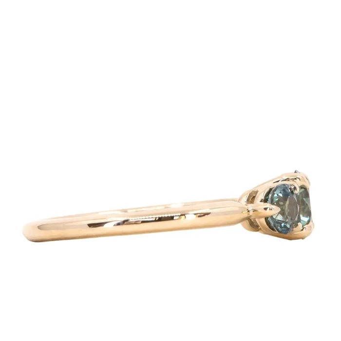 075ct Round Montana Sapphire and 070ct Round Madagascar Sapphires Three Stone Ring in 14K Yellow Gold Discovery Gems Rings