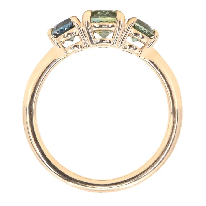 075ct Round Montana Sapphire and 070ct Round Madagascar Sapphires Three Stone Ring in 14K Yellow Gold Discovery Gems Rings