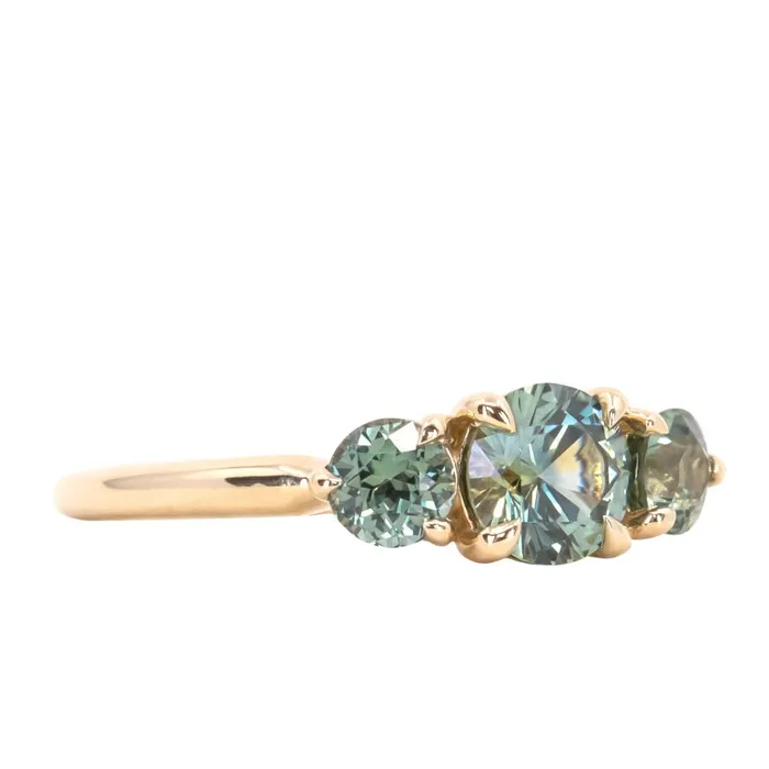 075ct Round Montana Sapphire and 070ct Round Madagascar Sapphires Three Stone Ring in 14K Yellow Gold Discovery Gems Rings