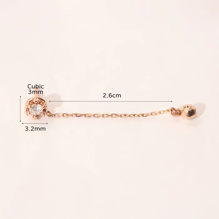 14K Gold Crown Cubic Layered Chain Cartilage Earring 18G16G MinimalBijoux Earrings