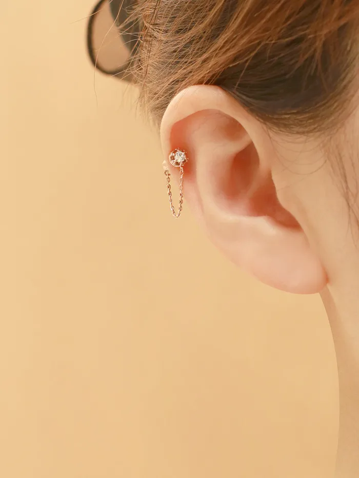 14K Gold Crown Cubic Layered Chain Cartilage Earring 18G16G MinimalBijoux Earrings