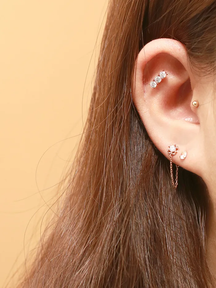 14K Gold Crown Cubic Layered Chain Cartilage Earring 18G16G MinimalBijoux Earrings