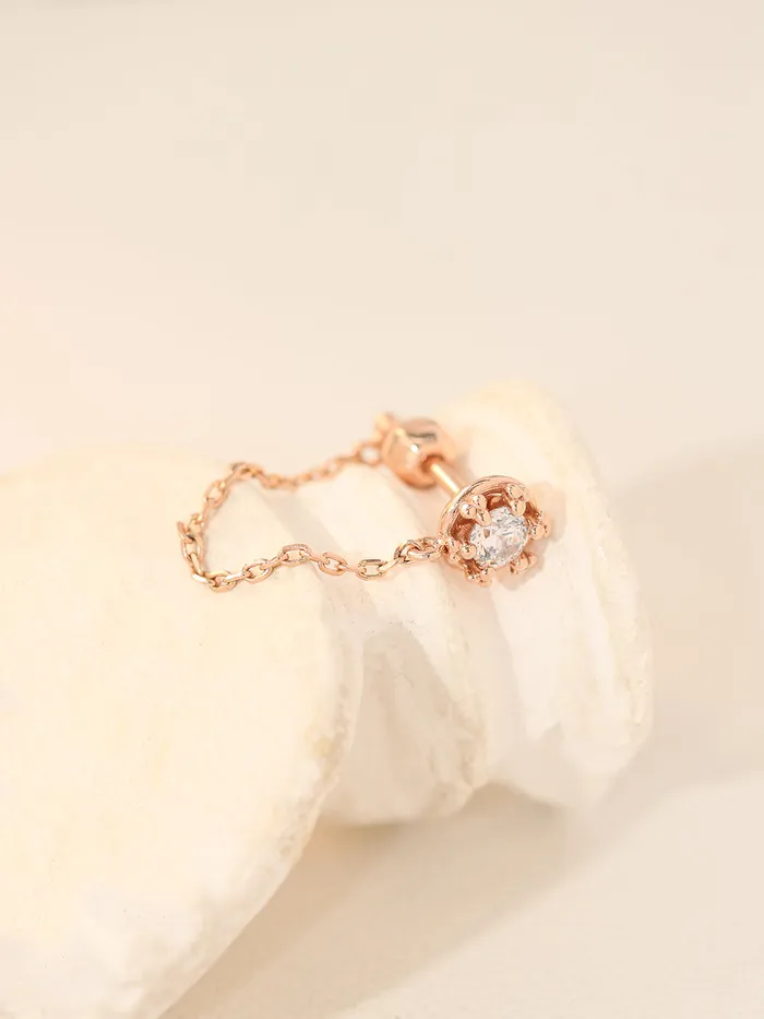 14K Gold Crown Cubic Layered Chain Cartilage Earring 18G16G MinimalBijoux Earrings