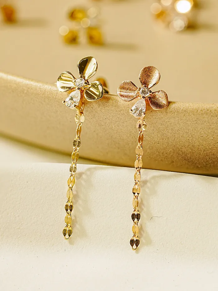 14K Gold Cubic Clover drop and stud Cartilage Earring 20G18G16G MinimalBijoux Earrings