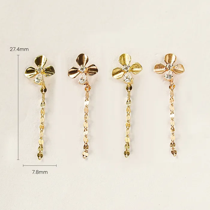 14K Gold Cubic Clover drop and stud Cartilage Earring 20G18G16G MinimalBijoux Earrings