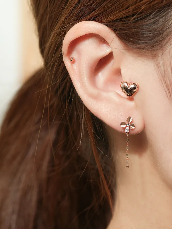 14K Gold Cubic Clover drop and stud Cartilage Earring 20G18G16G MinimalBijoux Earrings