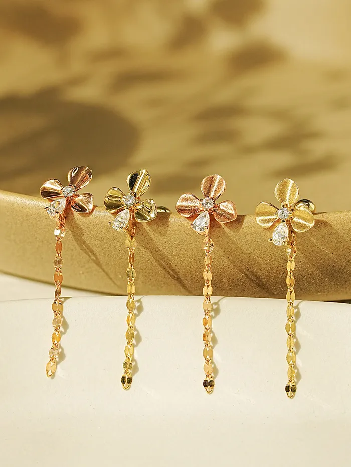 14K Gold Cubic Clover drop and stud Cartilage Earring 20G18G16G MinimalBijoux Earrings