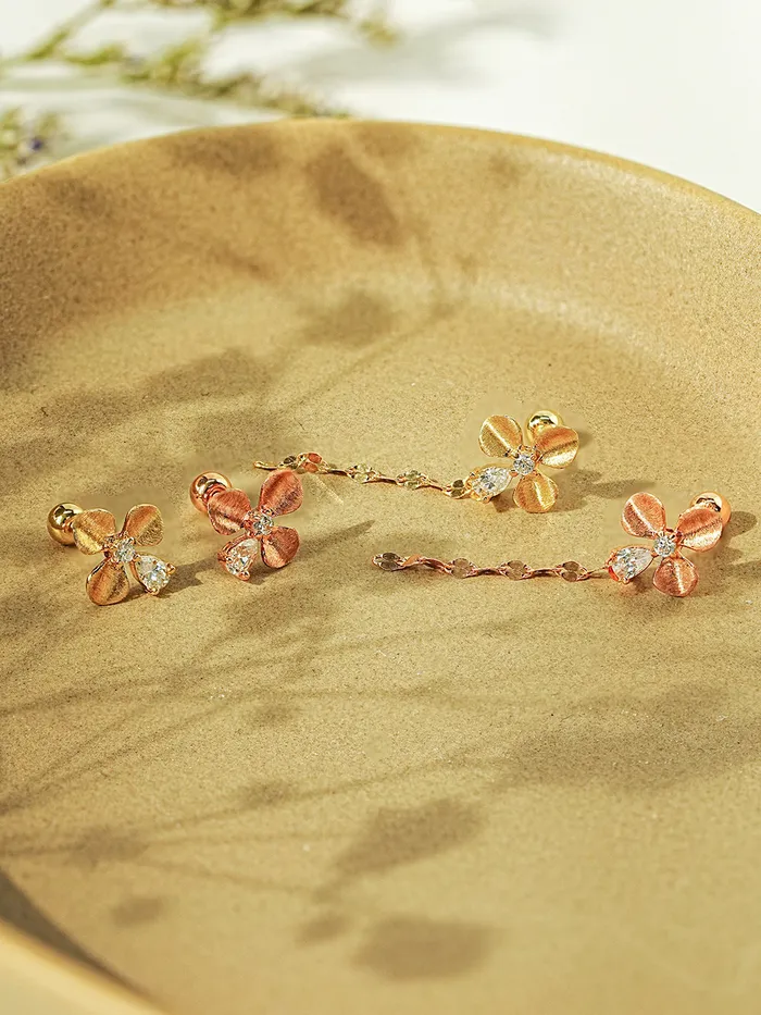 14K Gold Cubic Clover drop and stud Cartilage Earring 20G18G16G MinimalBijoux Earrings