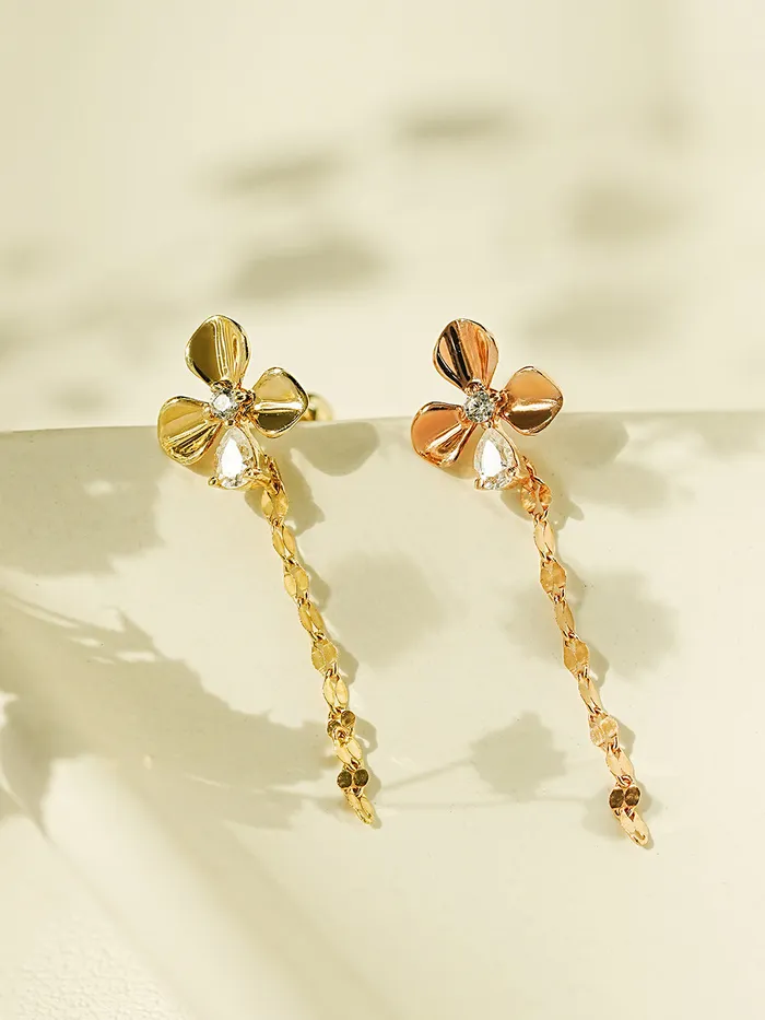 14K Gold Cubic Clover drop and stud Cartilage Earring 20G18G16G MinimalBijoux Earrings