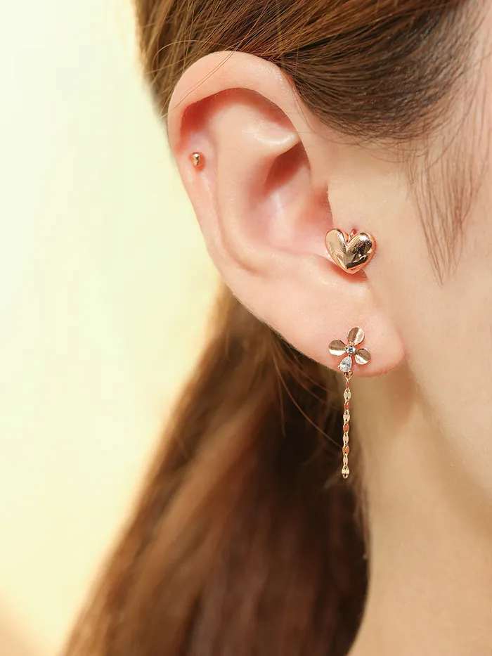 14K Gold Cubic Clover drop and stud Cartilage Earring 20G18G16G MinimalBijoux Earrings