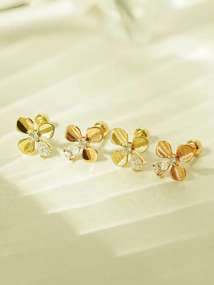 14K Gold Cubic Clover drop and stud Cartilage Earring 20G18G16G MinimalBijoux Earrings