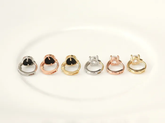 14K Gold CZ Onyx Hoop Earring MinimalBijoux Earrings