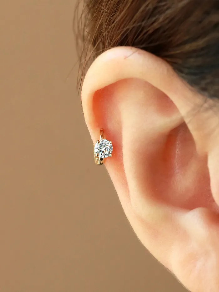 14K Gold CZ Onyx Hoop Earring MinimalBijoux Earrings