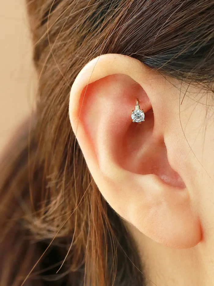 14K Gold CZ Onyx Hoop Earring MinimalBijoux Earrings