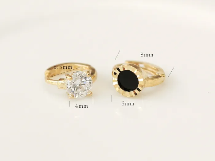 14K Gold CZ Onyx Hoop Earring MinimalBijoux Earrings