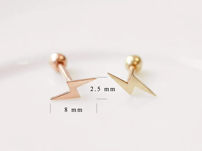 14K gold Dainty Lightning Bolt Cartilage Earring 18g16g MinimalBijoux Earrings