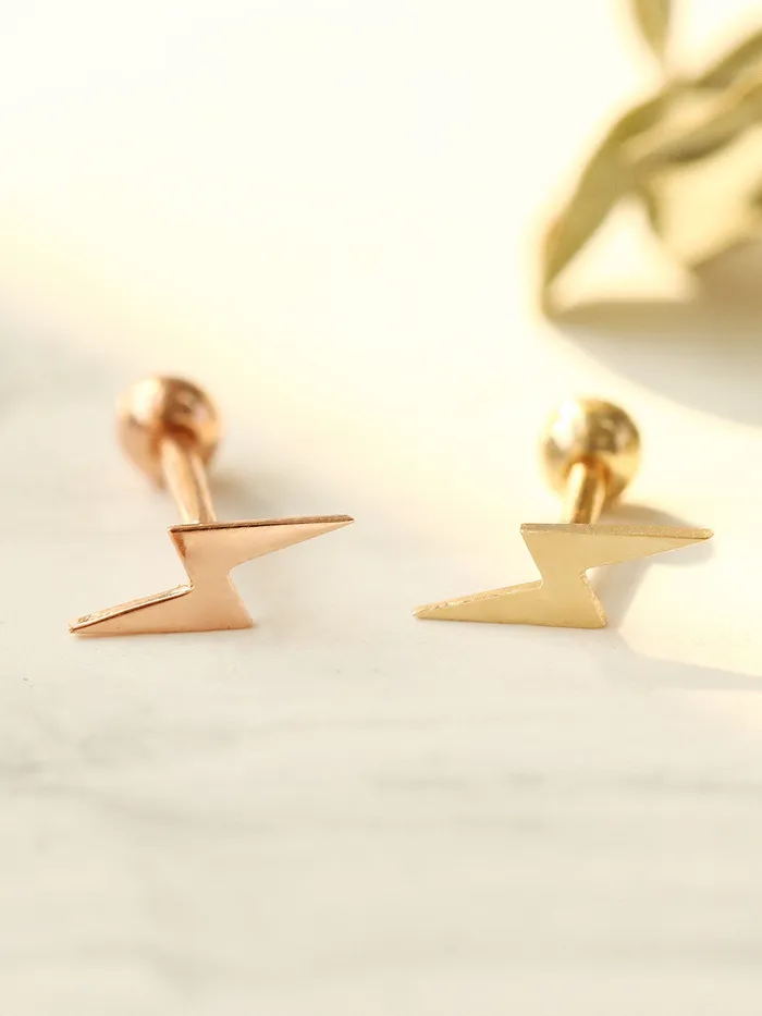 14K gold Dainty Lightning Bolt Cartilage Earring 18g16g MinimalBijoux Earrings