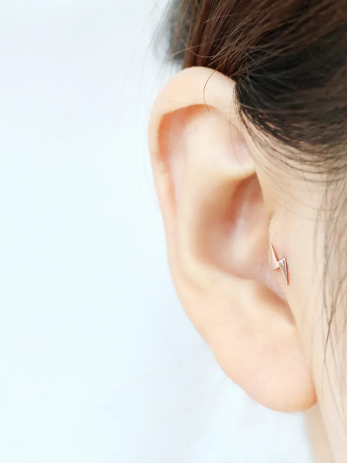 14K gold Dainty Lightning Bolt Cartilage Earring 18g16g MinimalBijoux Earrings