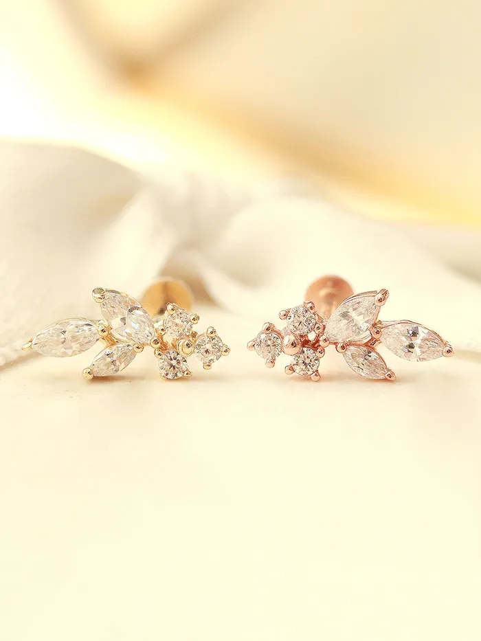 14K Gold Internal Bling Curve Leaf Labret Piercing 18G16G MinimalBijoux Earrings 14K Gold Internal Bling Curve Leaf Labret Piercing 18G16G MinimalBijoux Earrings
