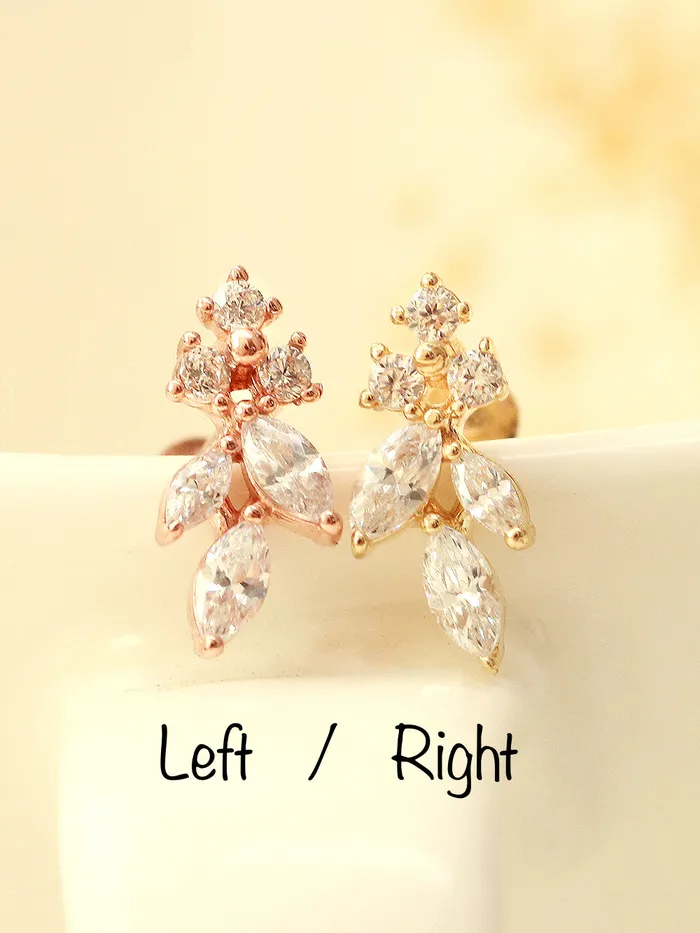14K Gold Internal Bling Curve Leaf Labret Piercing 18G16G MinimalBijoux Earrings