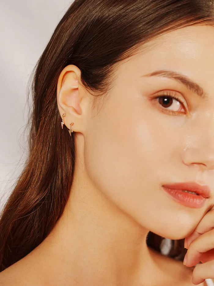 14K Gold Ligthning Drop Cartilage Earring 20G MinimalBijoux Earrings