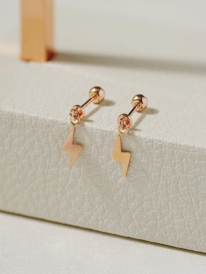 14K Gold Ligthning Drop Cartilage Earring 20G MinimalBijoux Earrings